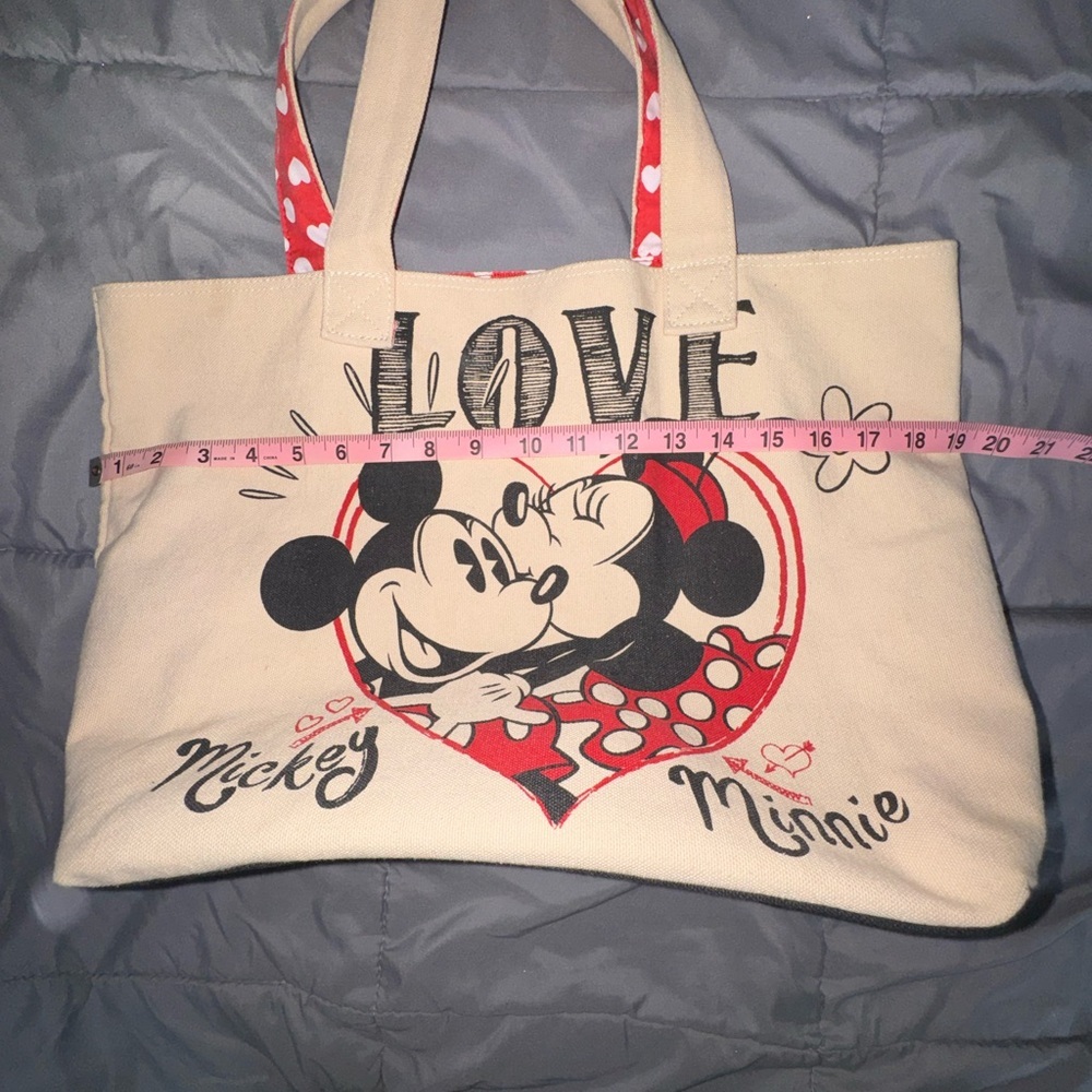 Disney Store Mickey & Minnie “Love” Canvas Tote Bag | One Size - Picture 7 of 15